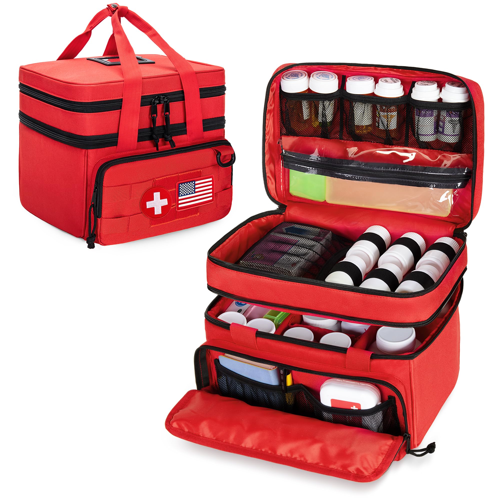 CURMIO Tactical Pill Bottle Organizer Case, Double Layers Medicine Storage Bag for Medication Bottles, Vitamins, Medical Supplie