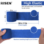 RISEN Cohesive Bandage 2    x 5 Yards, 6 Rolls, Self Adherent Wrap Medical Tape, Adhesive Flexible Breathable First Aid Gauze Id