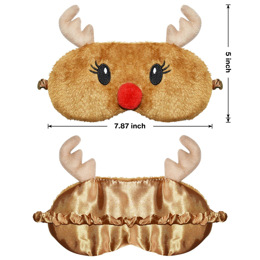 FUNAUPGO Christmas Reindeer Sleeping Mask Eye Mask Cute Animal Rudolph Sleep Mask Soft Plush Blindfold Funny Eye Cover Eyeshade