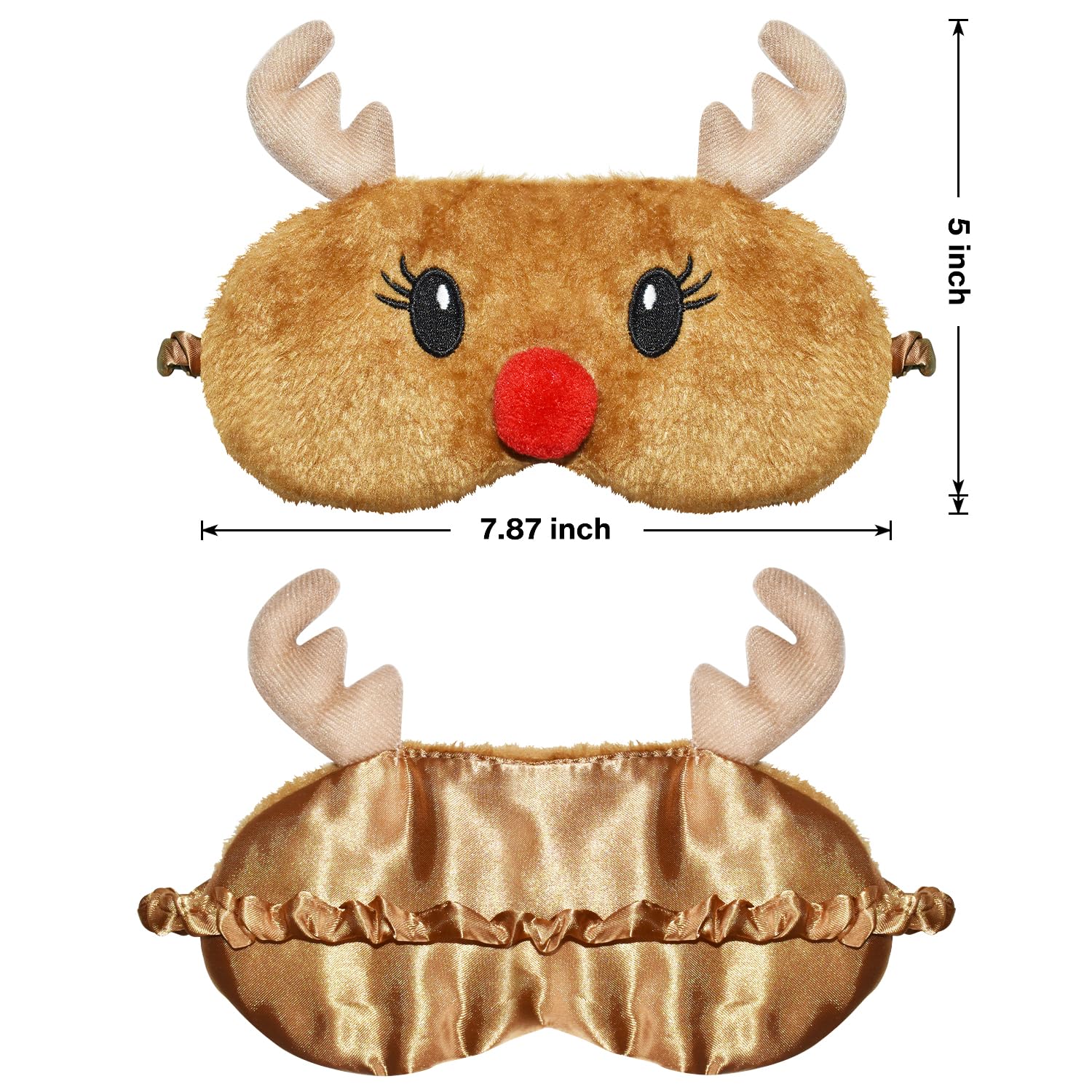 FUNAUPGO Christmas Reindeer Sleeping Mask Eye Mask Cute Animal Rudolph Sleep Mask Soft Plush Blindfold Funny Eye Cover Eyeshade