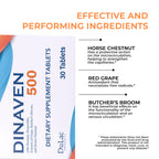 Dulc - Dinaven 500, Diosmin Hesperidin 500mg Dietary Supplement 30 Tablets, Enriched with Butchers Broom, Horse Chestnut Extrac