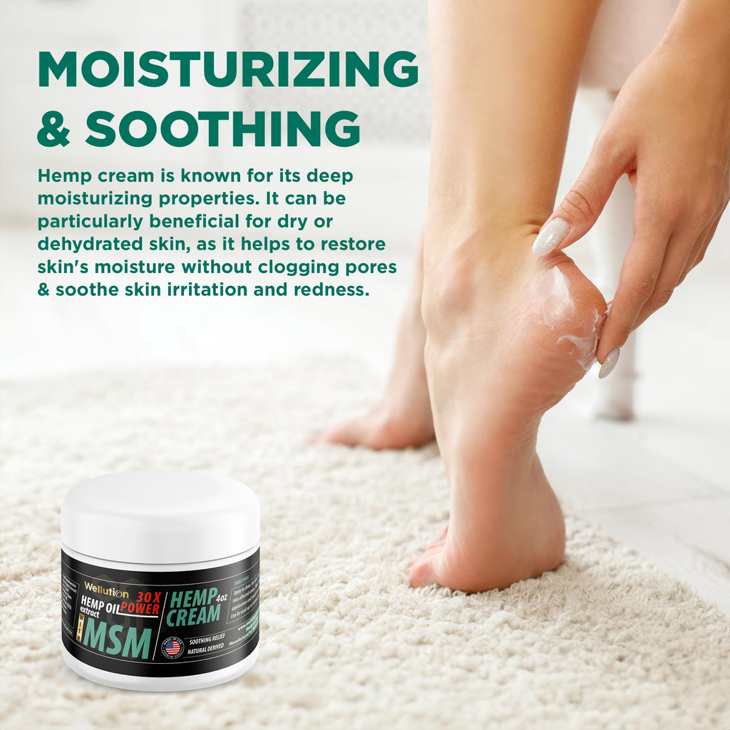 WELLUTION Hemp Cream MSM 30x Power - All-Natural Hemp Seed Oil Extract - Extra Strength Hemp Lotion with Arnica & Menthol - 4 oz