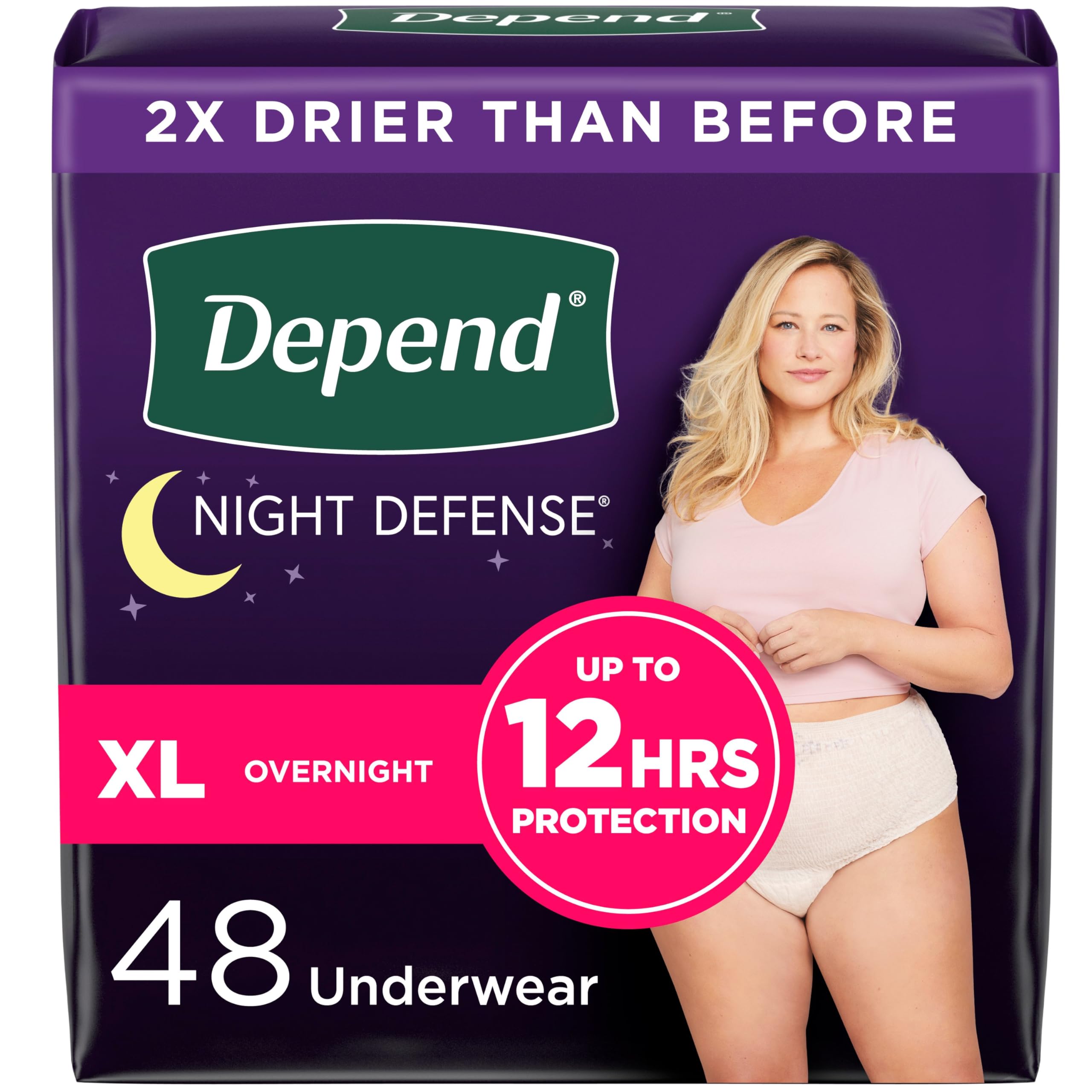 Depend Night Defense Adult Incontinence & Postpartum Bladder Leak Underwear for Women, Disposable, Overnight, Extra-Large, Blush