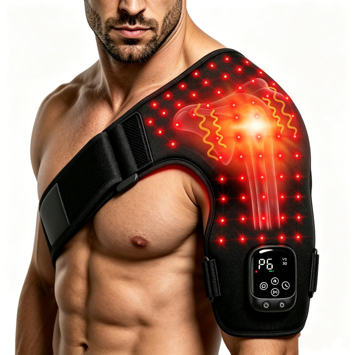 Upgraded Red Light Therapy for Shoulder, 107 LEDs, Heat & Massage, Cordless