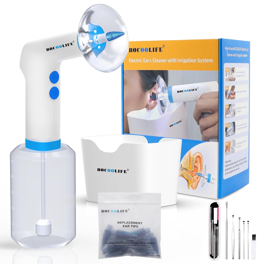 BOCOOLIFE Electric Ear Wax Removal Kit - Water Flushing Irrigation System Ears Flush Cleaner Powered with 4 Pressure Settings, S