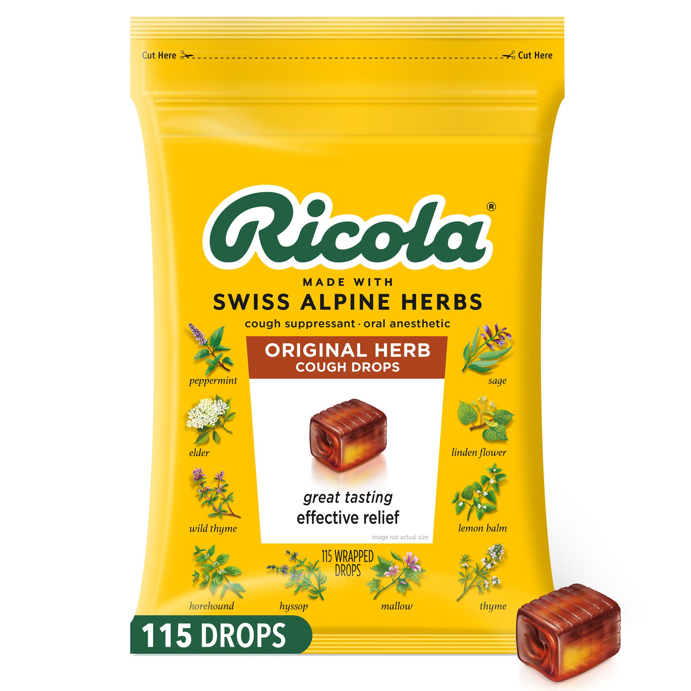 Ricola Original Herb Cough Drops, 115 Count, Cough Suppressant & Throat Relieving Drops with Naturally Sourced Menthol, Pleasing