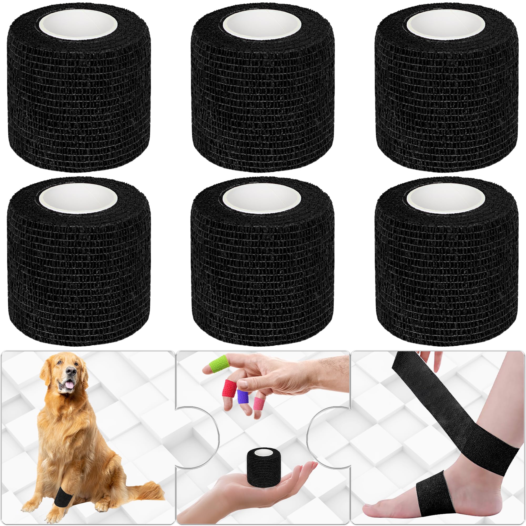 Twavang6 Pack 2 Inches Self Adhesive Bandage Wrap Breathable Cohesive Bandage Elastic Tape for Pets, Athletic, Sports, Wrist, Kn