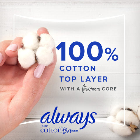 Always Pure Cotton, Feminine Pads For Women, Size 1 Regular Absorbency, Multipack, With Flexfoam, With Wings, Unscented, 28 Coun