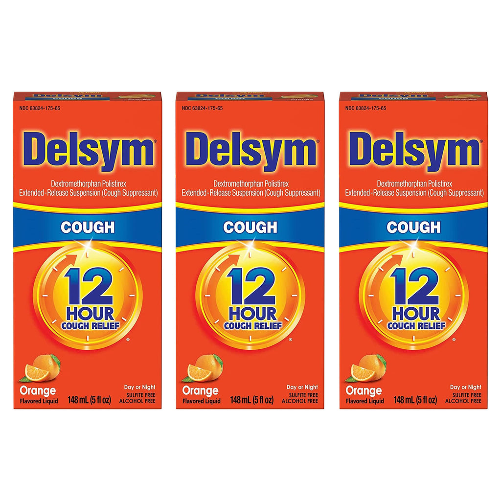 Delsym Adult 12 Hr Cough Relief Liquid, Orange, 15oz (3X5oz)