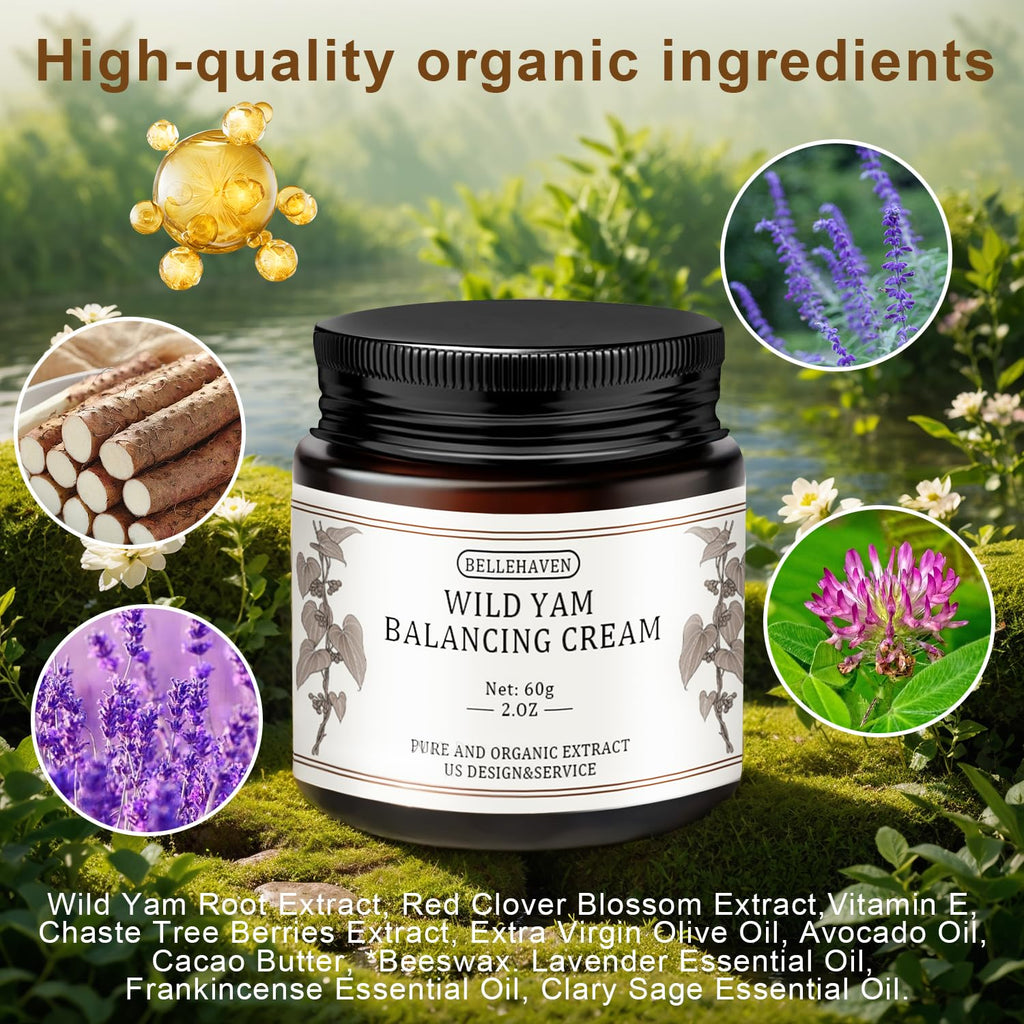 BelleHaven Wild Yam Cream - Formula Enhancement-Plant-Based Body Cream with Natural Ingredients, Lavender Scent, for Daily Skinc