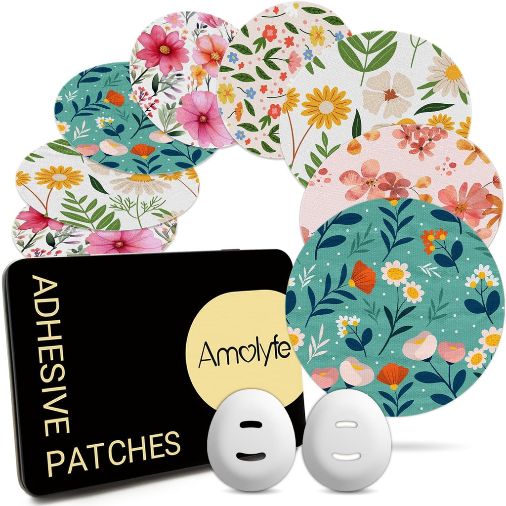 Flower Dexcom G7 Over Patches, Amolyfe 20-Pack Dexcom Stelo Adhesive Patches Waterproof Bump-Proof with 2 Hard Caps and Storage 