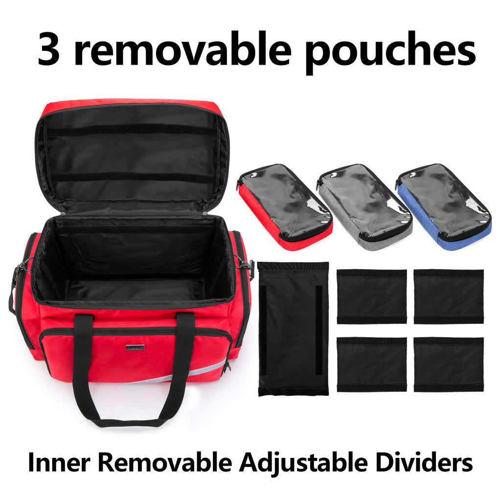 Trunab First Aid Bag Empty, Professional Medical Bag Emergency Responder Trauma Bag with Inner Dividers and Anti-Slip Bottom, Id