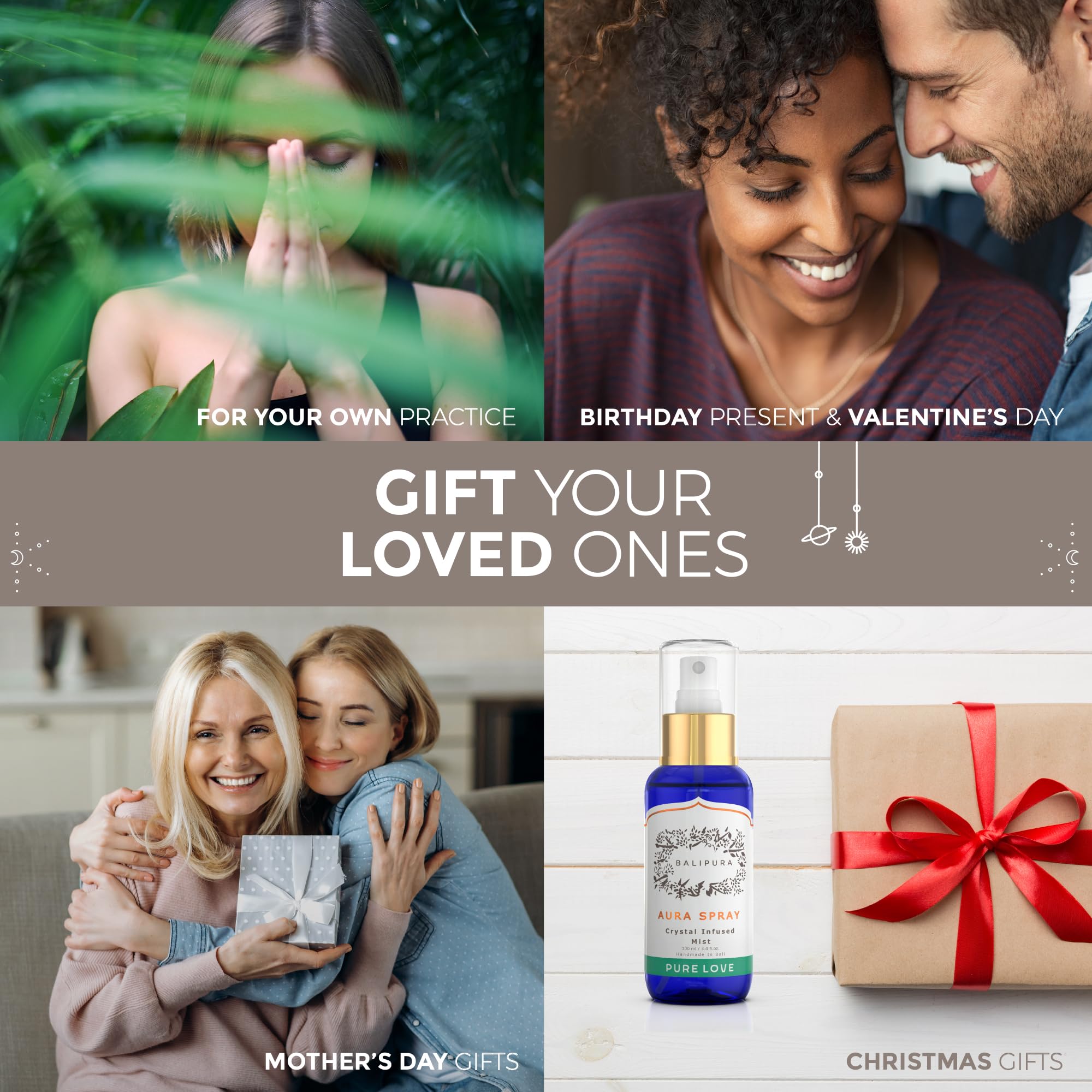 BALIPURA Pure Love Aura Spray - Organic Jasmine & Ylang Ylang Essential Oils - Attraction Mist with Quartz Crystals - Aromathera