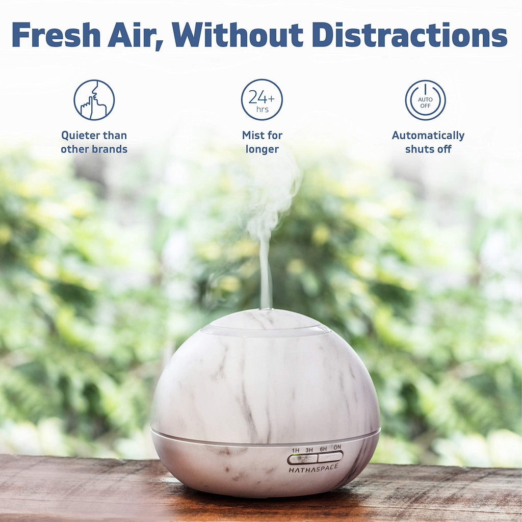 HATHASPACE Marble Essential Oil Diffuser, 350ml Ultrasonic Aromatherapy Diffuser & Cool Mist Humidifier, BPA-Free, 24+ Hour Run