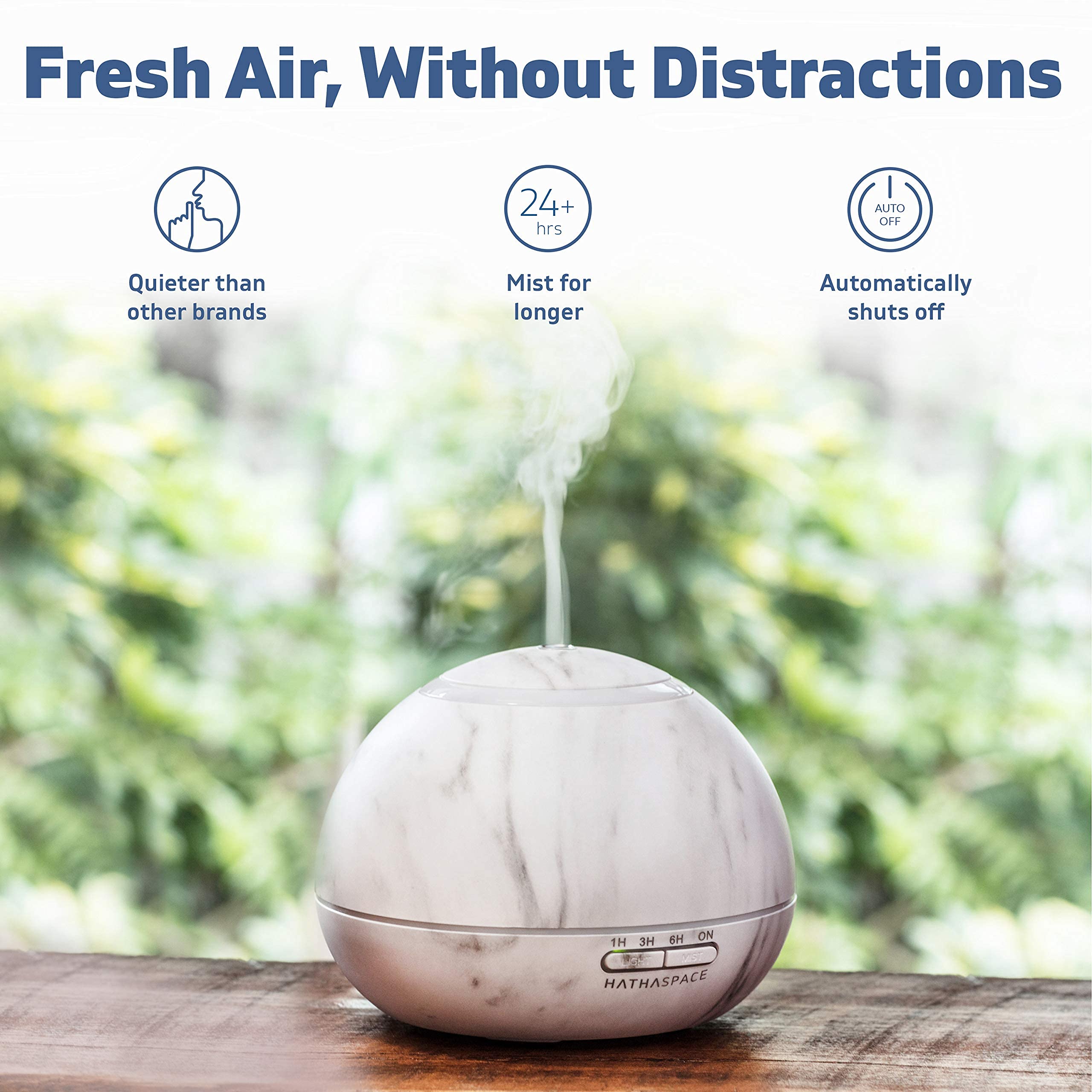 HATHASPACE Marble Essential Oil Diffuser, 350ml Ultrasonic Aromatherapy Diffuser & Cool Mist Humidifier, BPA-Free, 24+ Hour Run
