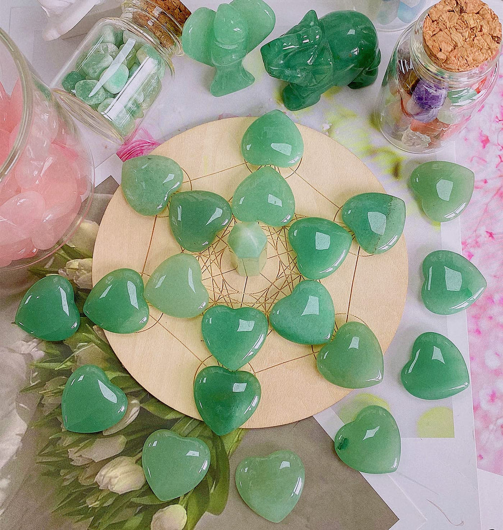 20 PCS Green Aventurine Natural Heart Healing Crystals Polished Crystal Cute Mini Stones Pocket Palm Love Gemstones Set Bulk Who