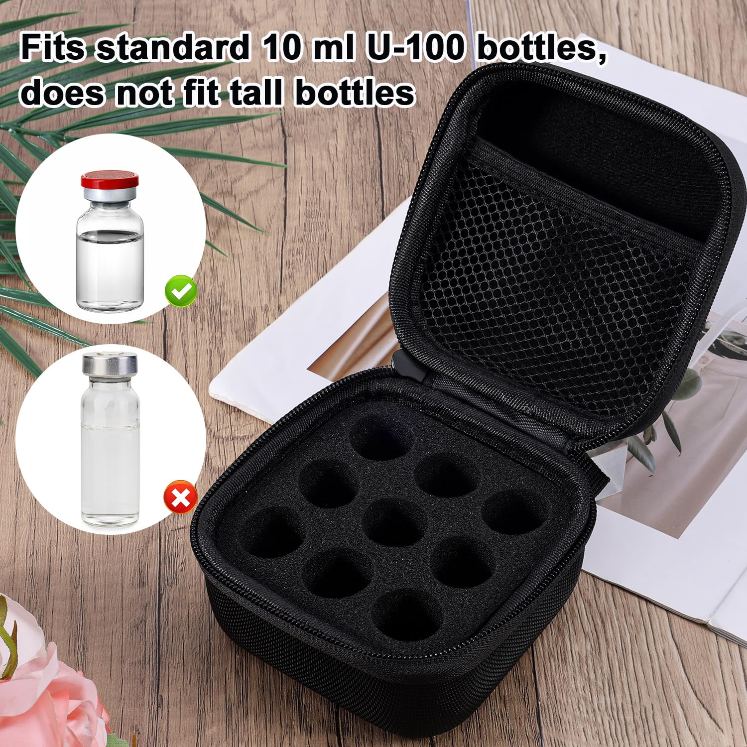 9 Slot Insulin Fridge Travel Storage Case, Black Secure & Compact Peptide Holder Fridge Organizer Case Fits Standard 10ml U-100