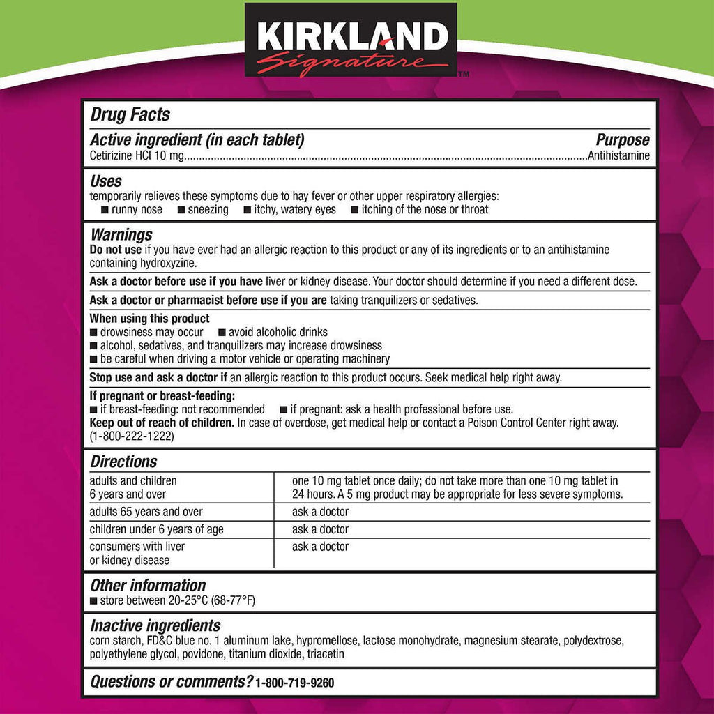 Kirkland Signature Aller-tec 10mg Tablets - 365 ct - 3 pk