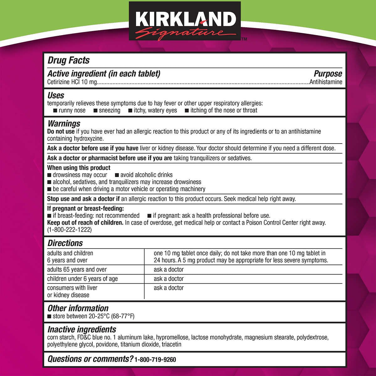 Kirkland Signature Aller-tec 10mg Tablets - 365 ct - 3 pk