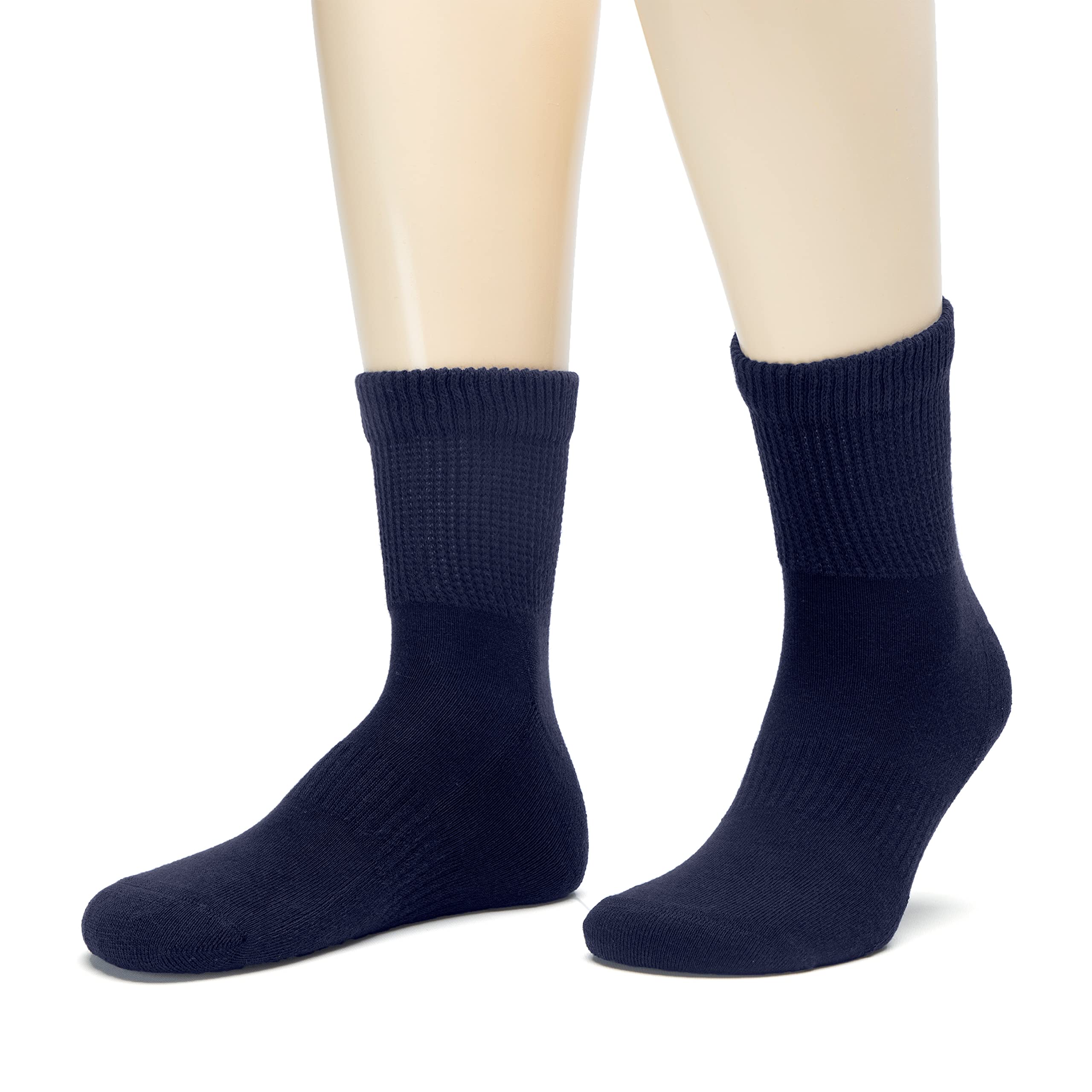 Hugh Ugoli Men's Cotton Diabetic Ankle Socks, Wide, Loose and Stretchy, Seamless Toe & Non Binding Top, Semi Cushion, 3 Pairs, N