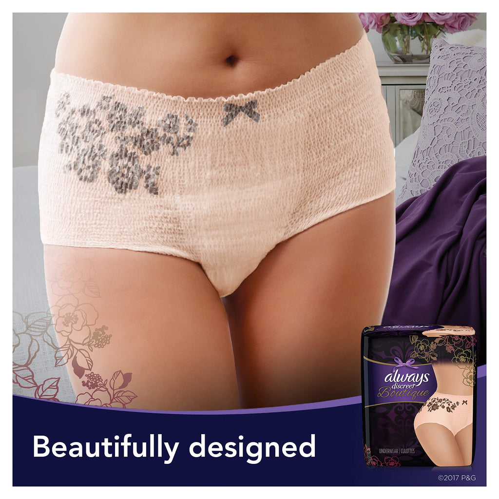Always Discreet Boutique Incontinence & Postpartum Incontinence Underwear for Women, Peach, Small/Medium, 20 Count, Maximum Prot