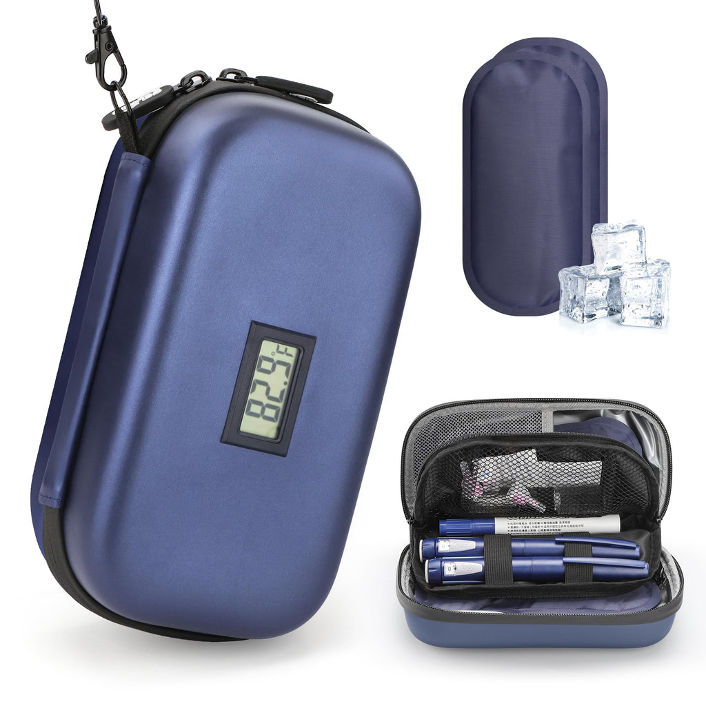 Gelozid Insulin Cooler Travel Case with Temperature Display 24h, TSA Approved Diabetes Travel Case with 2x160g Ice Packs for Dai