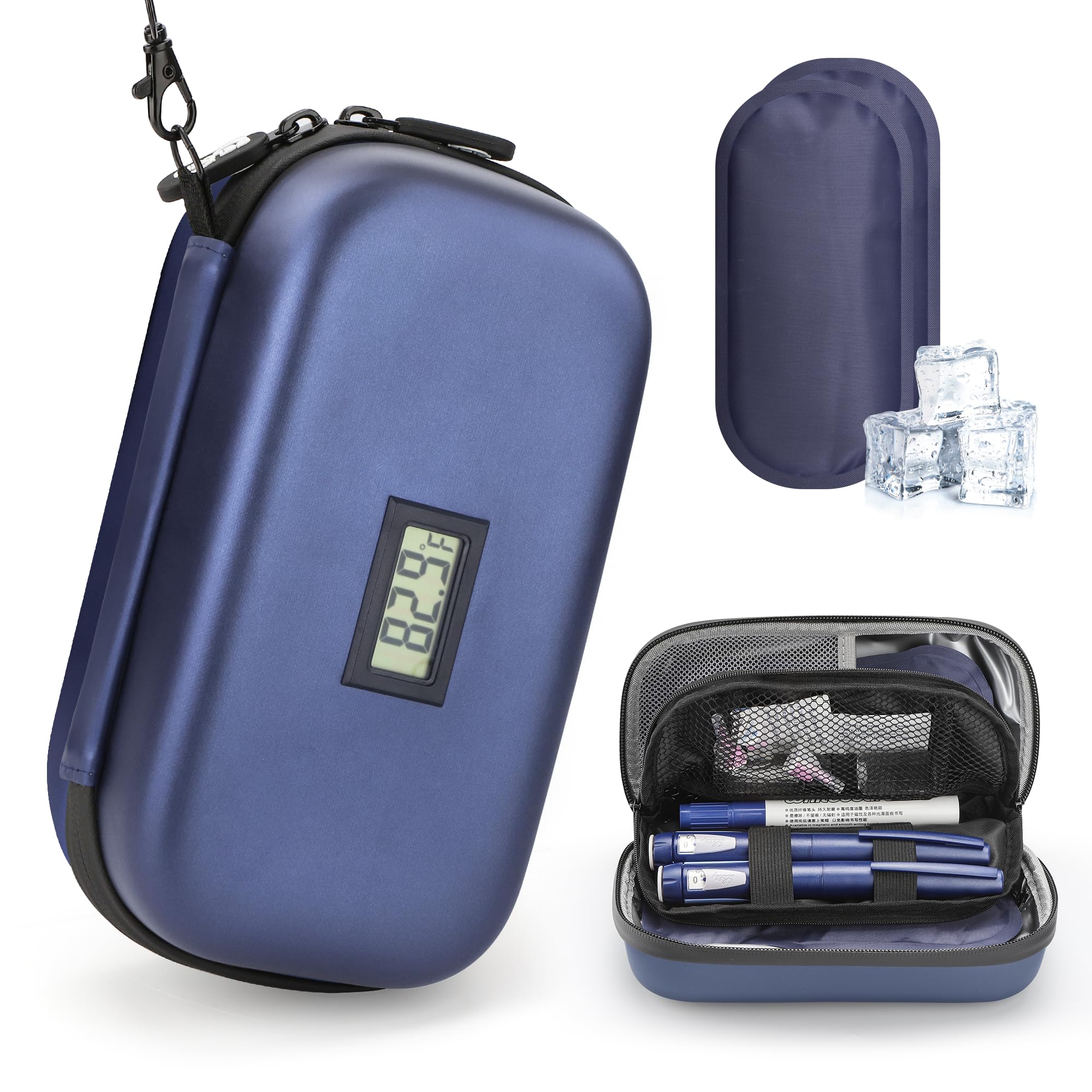 Gelozid Insulin Cooler Travel Case with Temperature Display 24h, TSA Approved Diabetes Travel Case with 2x160g Ice Packs for Dai