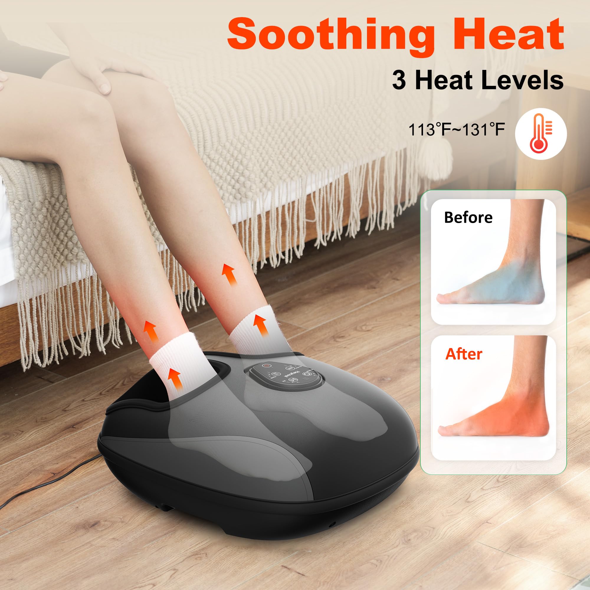 Heycool Shiatsu Foot Massager, Electric Foot Massager Machine with Heat, Deep Kneading, Compression, Vibration, Remote Control,