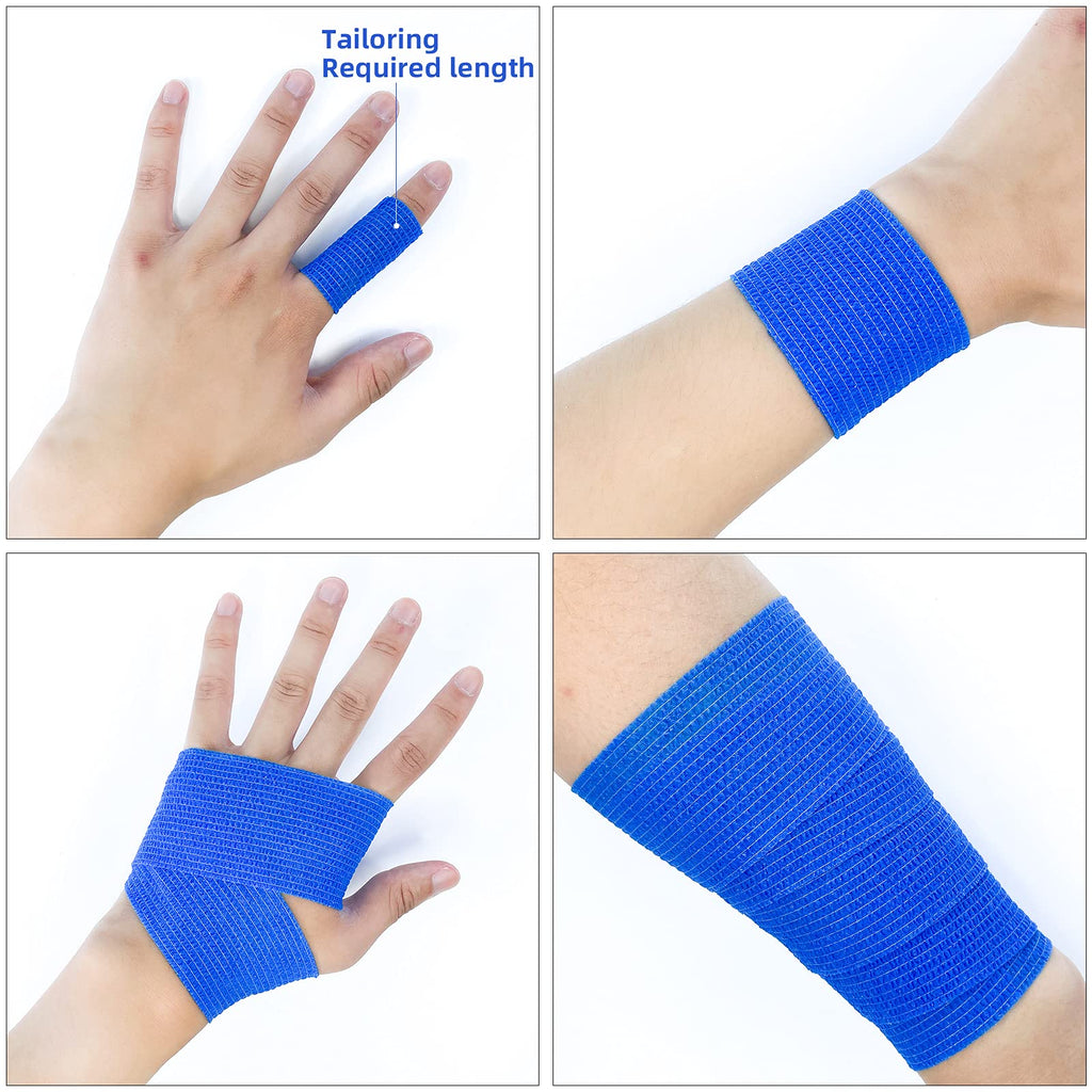 [24Pack 2 x5 Yards] Blue-Self Adhesive Bandages Pre Wrap, Athletic Elastic Cohesive Bandage for Sports, Injuries, Treatments, an