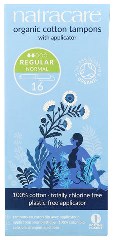 Natracare Organic Cotton Tampons with Cardboard Applicator, (1 Pack, 16 Tampons Total)