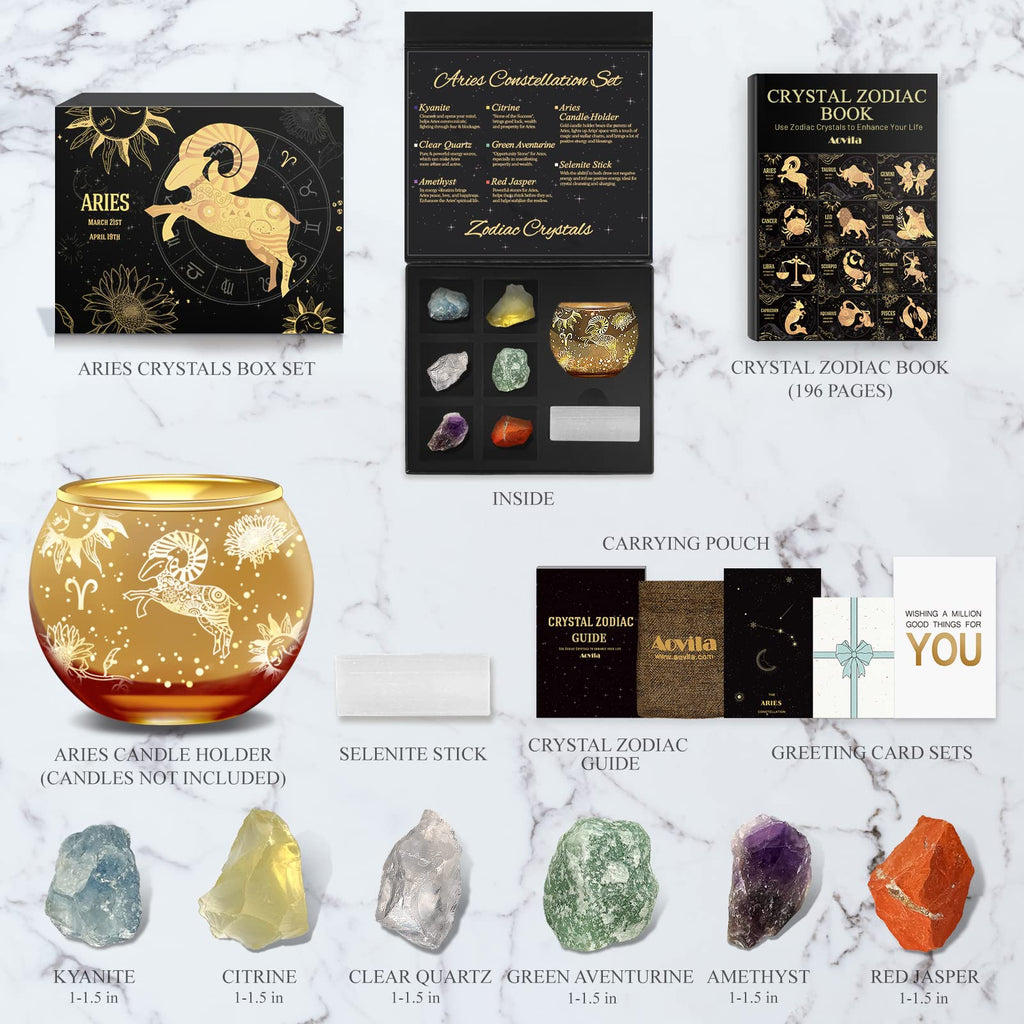 Aovila Aries Birthday Gifts for Women - Aries Candle Holder Crystals Birthstones Gifts Box Set - Zodiac Gifts Astrology Horoscop
