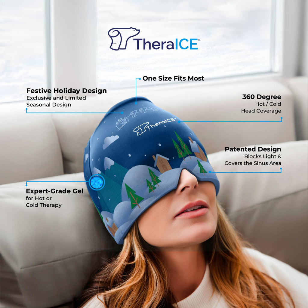 TheraICE Migraine Relief Cap, Cooling Gel Hat, Soothing Headache Ice Pack Mask Products, Face Cold Compress Head Wrap for Tensio