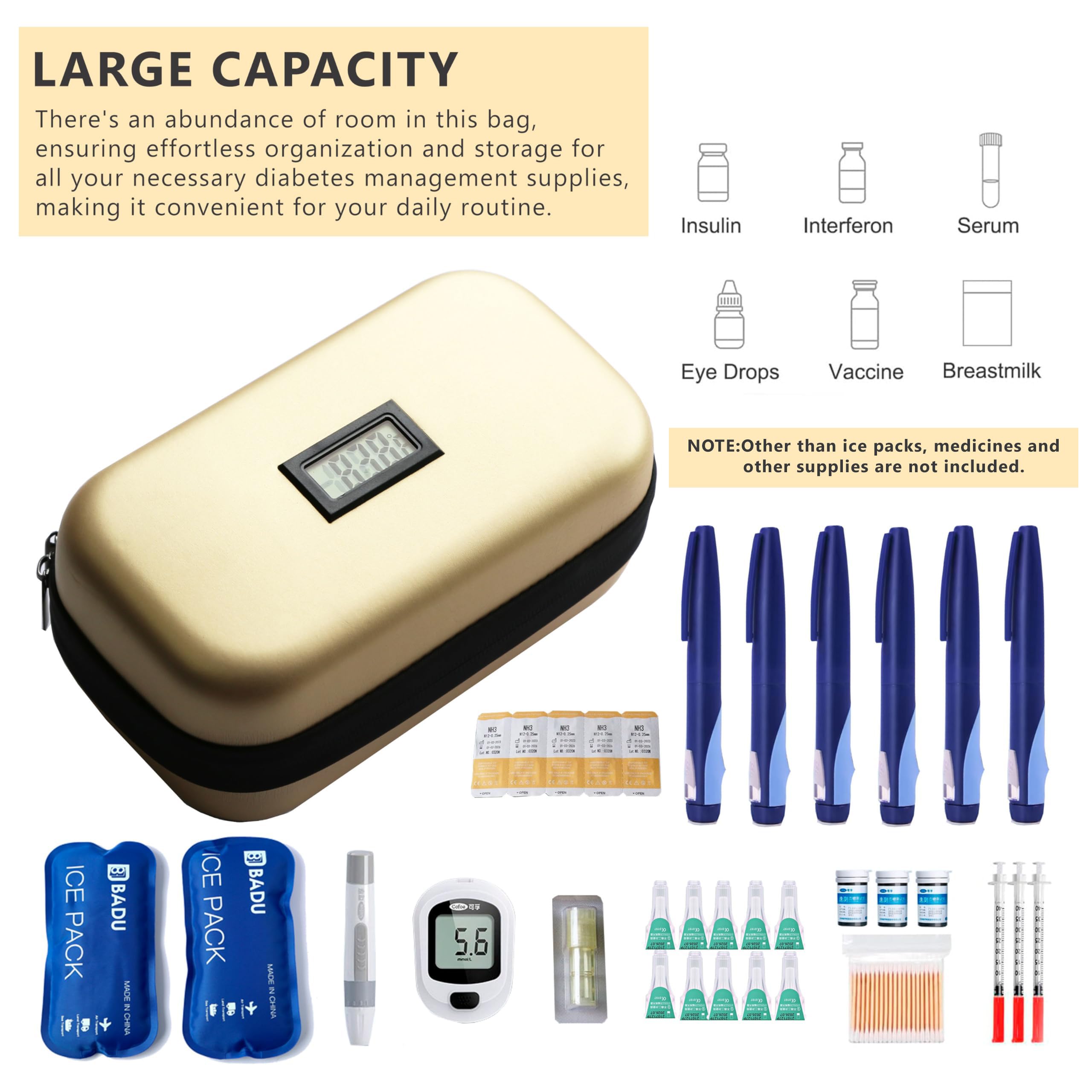 24-Hour Insulin Cooler Travel Case TSA Approved Medication Diabetic Cooler for Daily Life Trip with Thermometer Temperature Disp