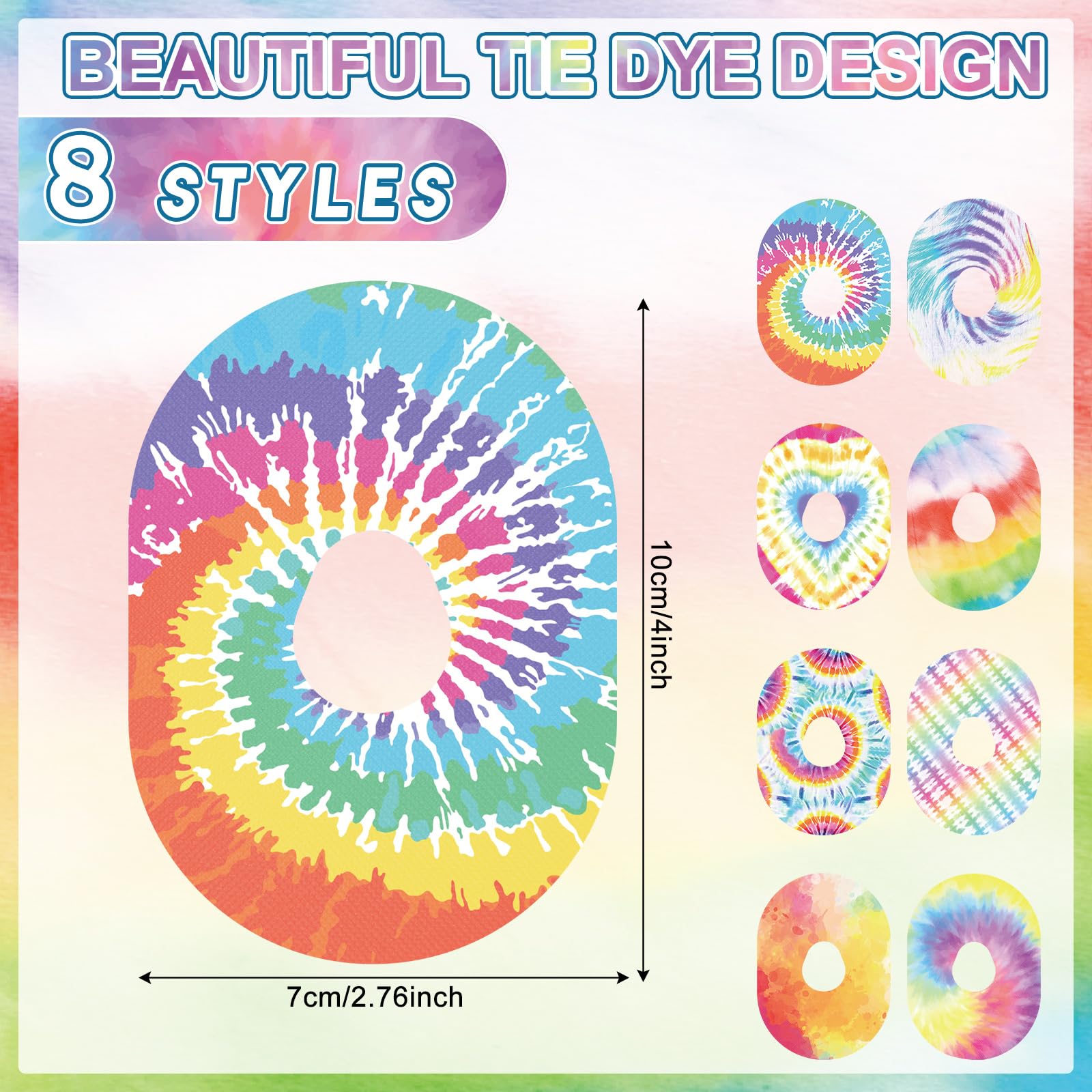 Geiserailie 32 Pack Over Patches Waterproof Compatible with Dexcom G7, Cgm Patches Tie Dye Colorful Adhesive Tape Stickers Senso