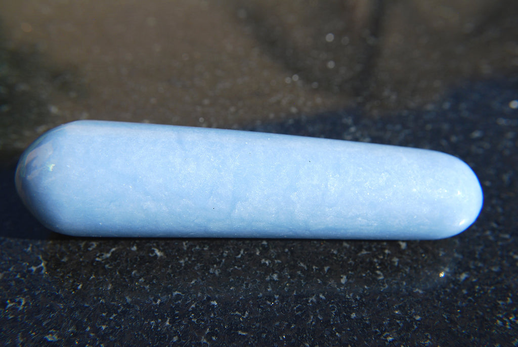 Charged 3.5 Angelite Crystal Massage Wand + Selenite Charging Heart Included (Healing Energy/Peaceful Calming Powerful)