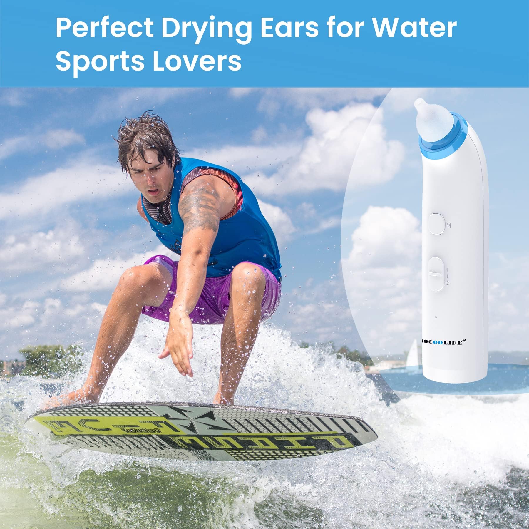 BOCOOLIFE Ear Dryer Ear Blow Dryer Swimming Ear Moisture Swimmers Ear Drier Swim Ear Blower Electronic Ear Water Remover Recharg