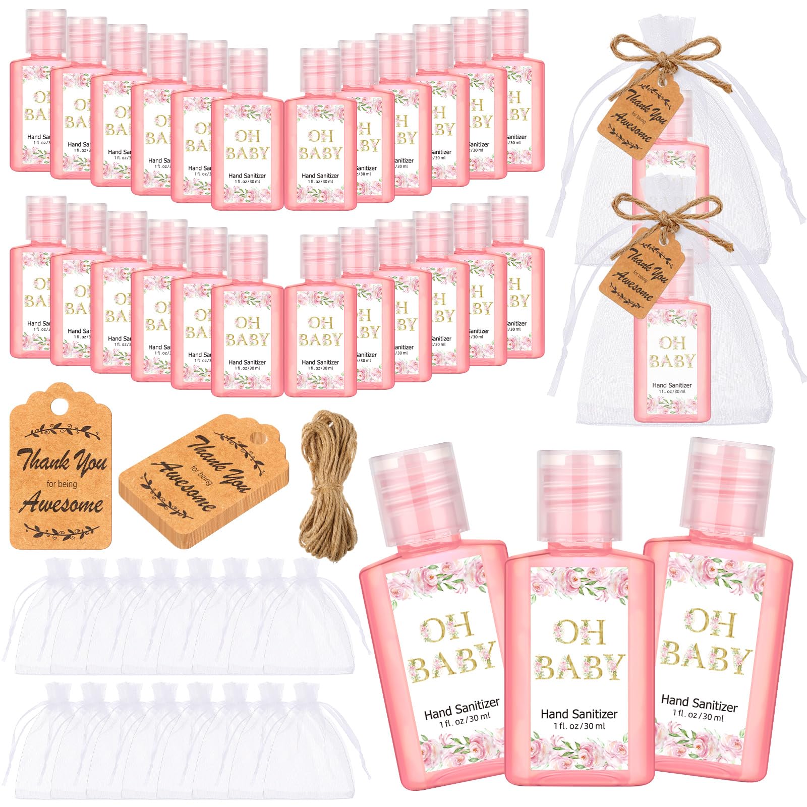 Frienda 24 Sets Baby Shower Hand Sanitizer Gift Set Travel Size Hand Sanitizers Gift Bulk Mini Sanitizer for Wedding Thank You G