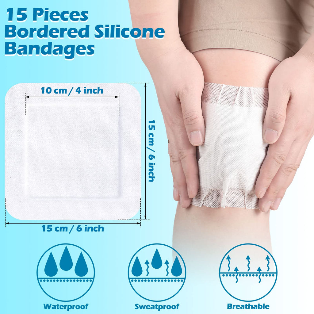 15 Pieces Bordered Gauze-Island Dressing Wound Bandage Sterile Adhesive Gauze Pads Patches Post Shower Breathable Borders Indivi