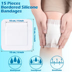 15 Pieces Bordered Gauze-Island Dressing Wound Bandage Sterile Adhesive Gauze Pads Patches Post Shower Breathable Borders Indivi