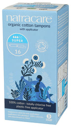 Natracare Organic Cotton Super Tampons with Cardboard Applicator, Plastic Free, Chlorine Free, Biodegradable & Compostable (16 P