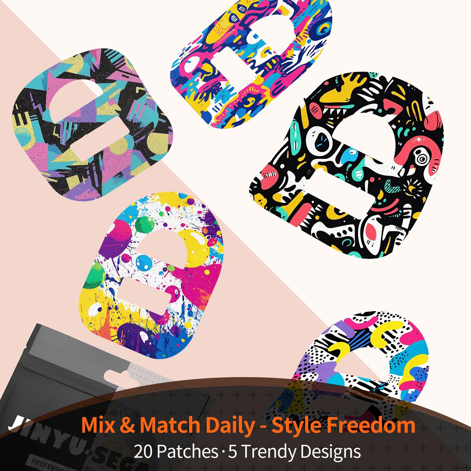 Omnipod 5 Adhesive Patches - Omnipod 5 Overpatches Waterproof with Strap Pre-Cut Sweatproof Omnipod Sensor Tape (Graffiti 20pcs)