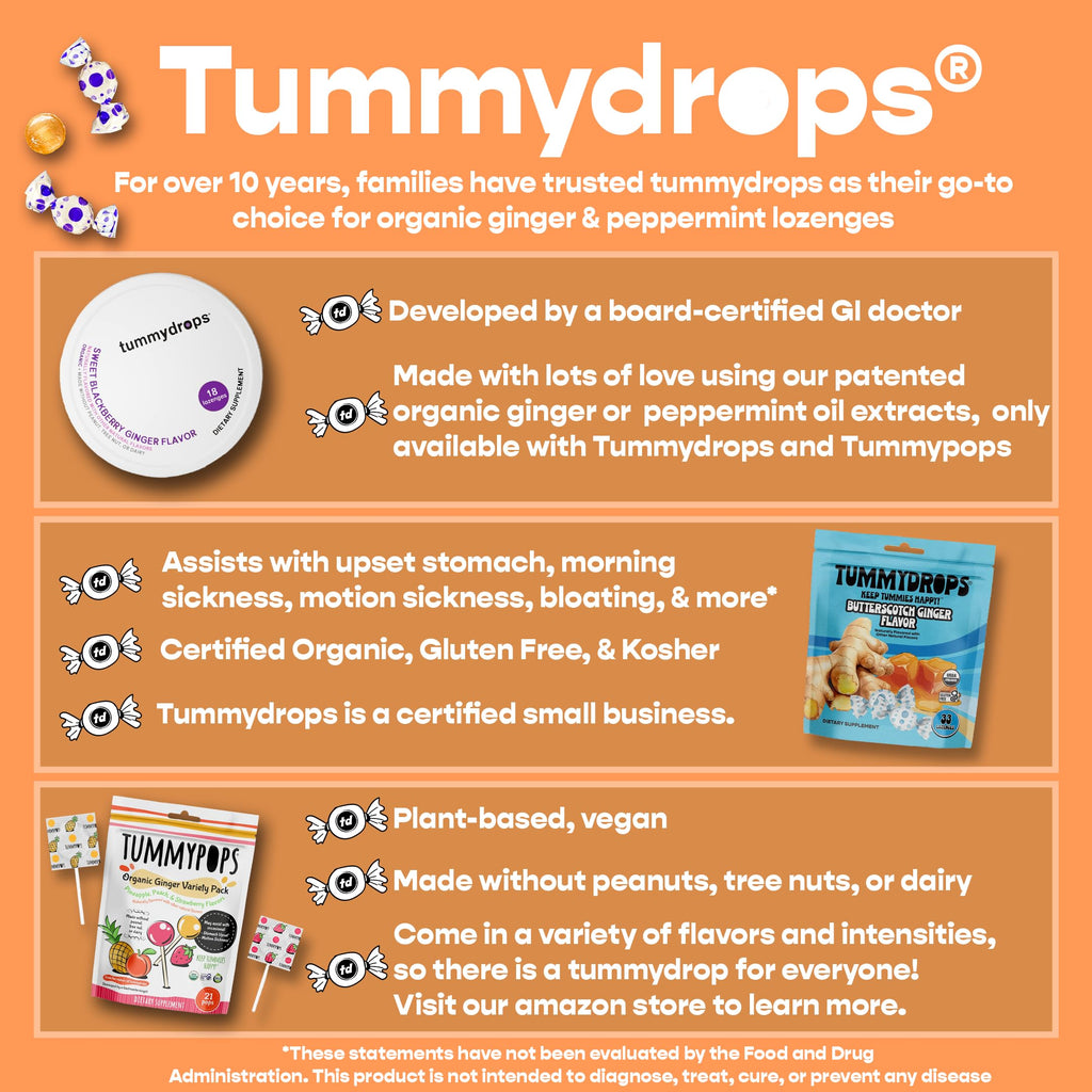 Tummydrops USDA Organic Double Ginger Peach, 33 lozenges