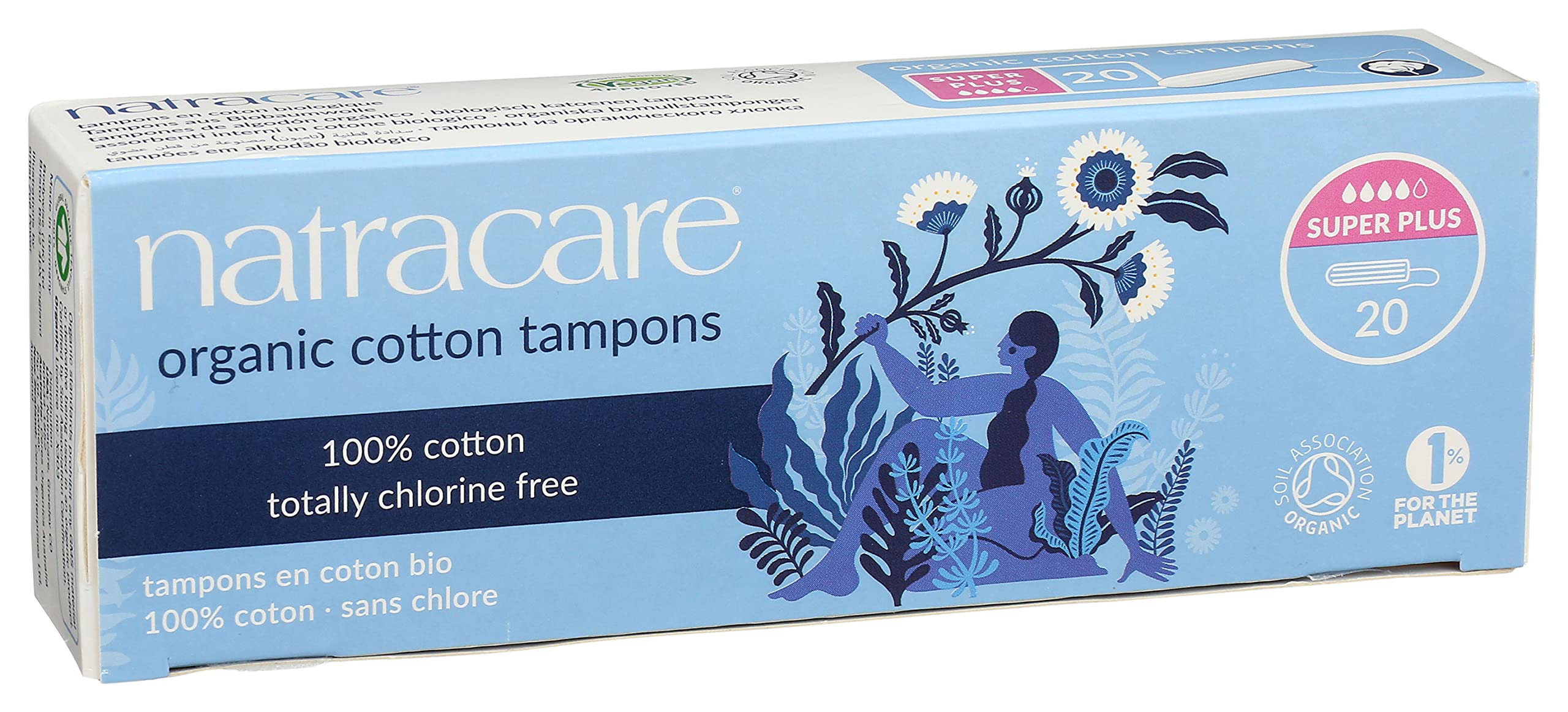 Natracare Non-Applicator 100% Organic Cotton Tampons, Super Plus, Totally Chlorine Free, Biodegradable and Compostable (1 Pack,