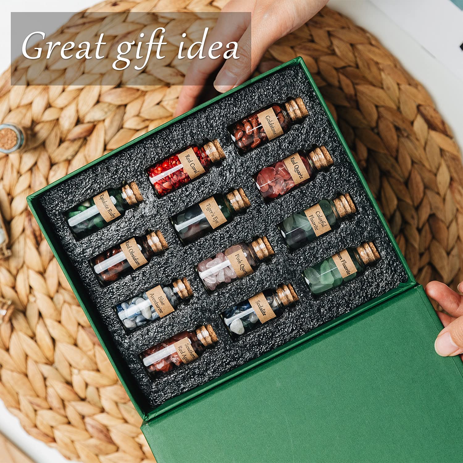 KHOCOEE 48pcs Different Crystals and Healing Stones, Gemstone and Crystals Bottles, Chakra Healing Crystals for Witchcraft, Grea