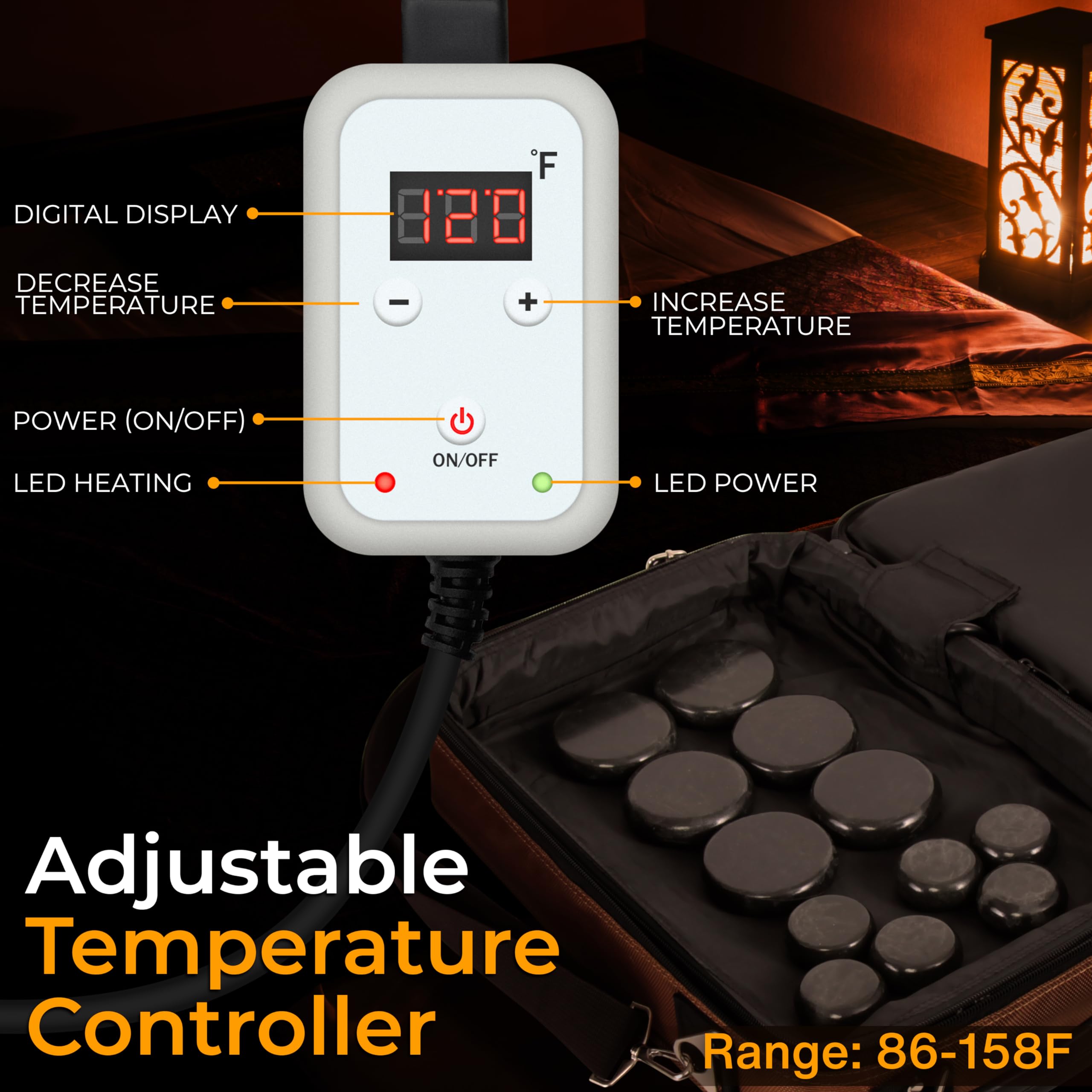 SereneLife Portable Massage Stone Warmer Set - Electric Spa Hot Stones Massager and Heater Kit with 6 Large and 6 Small Round Sh