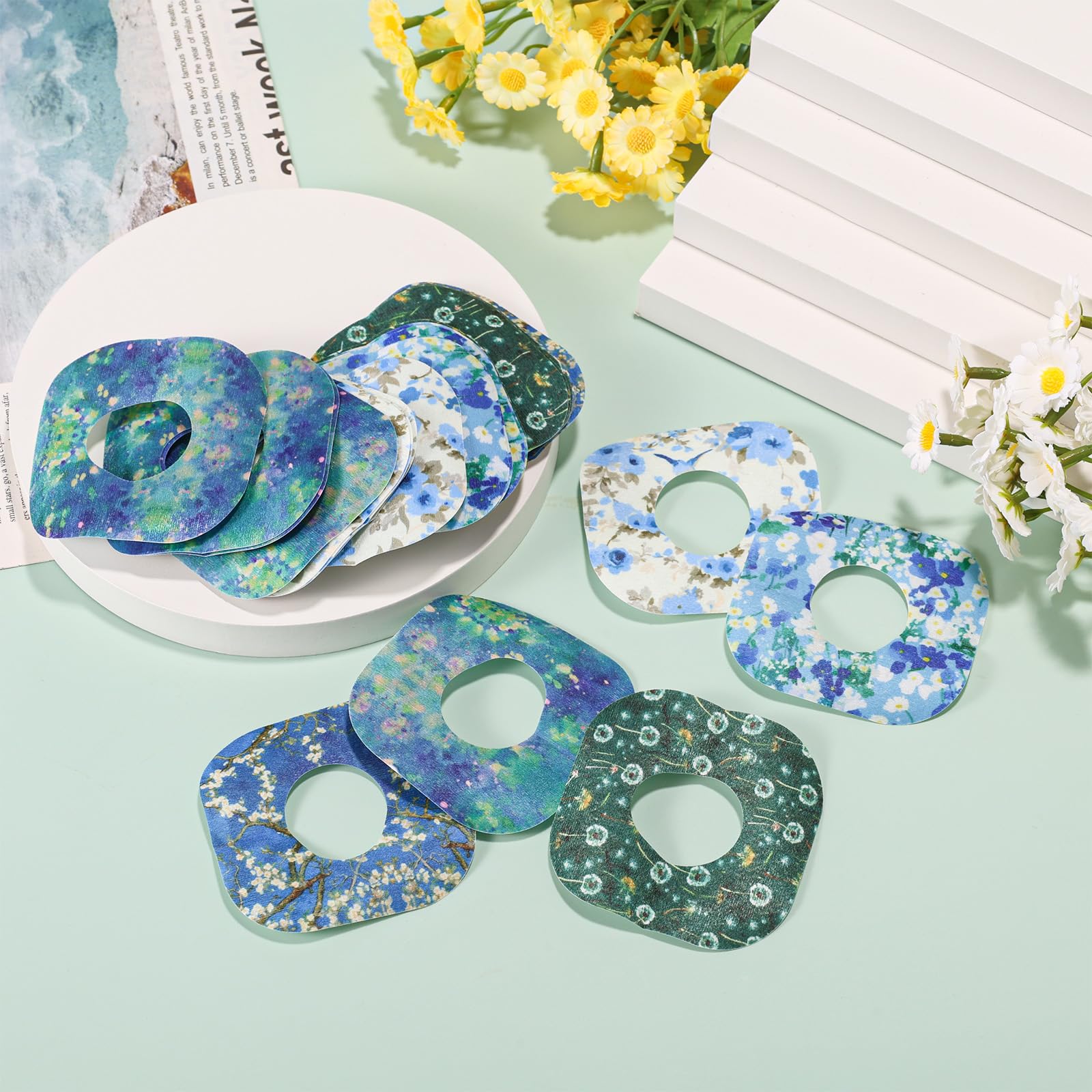 25pcs Adhesive Patches for Dexcom G7, Breathable CGM Over Patches Sensor Monitor Covers with Holes Waterproof Flower Adhesive Gl