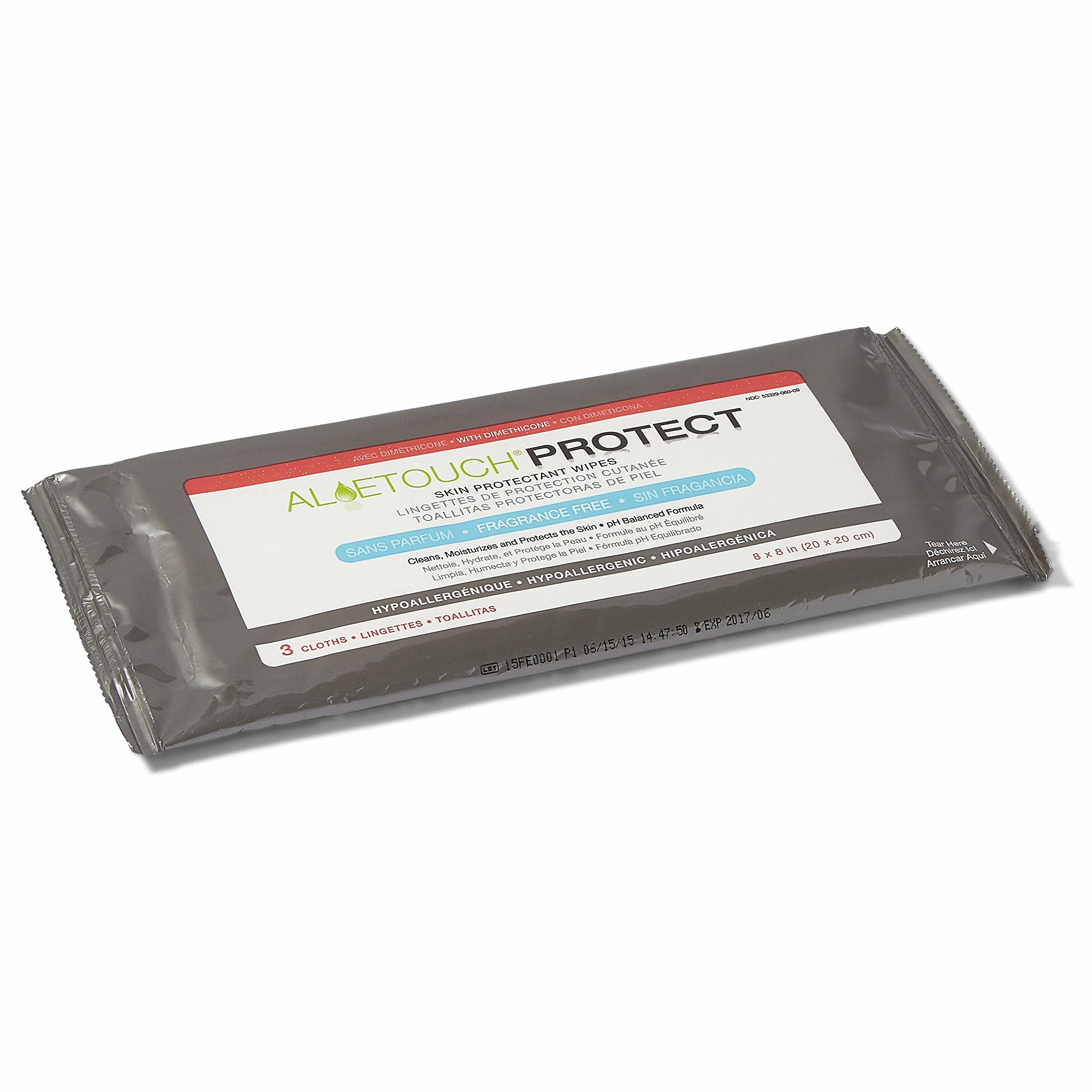 Medline Aloetouch Protect Dimethicone Skin Protectant Wipes, Hypoallergenic, Fragrance-Free, 3 Count (Pack of 72)