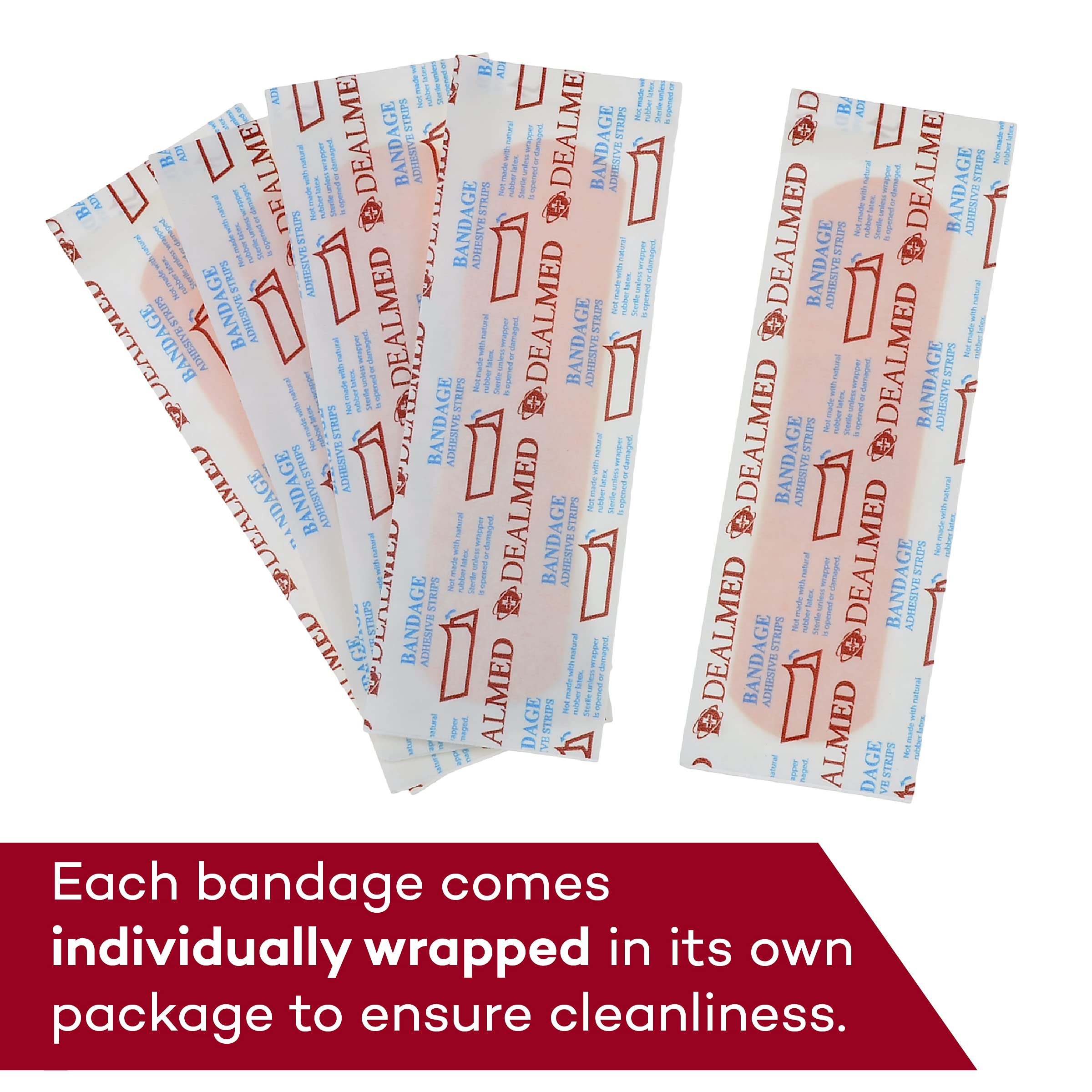 Dealmed Fabric Flexible Adhesive Bandages - 100 Count (1 Pack) Bandages with Non-Stick Pad, Latex Free, Wound Care for First Aid