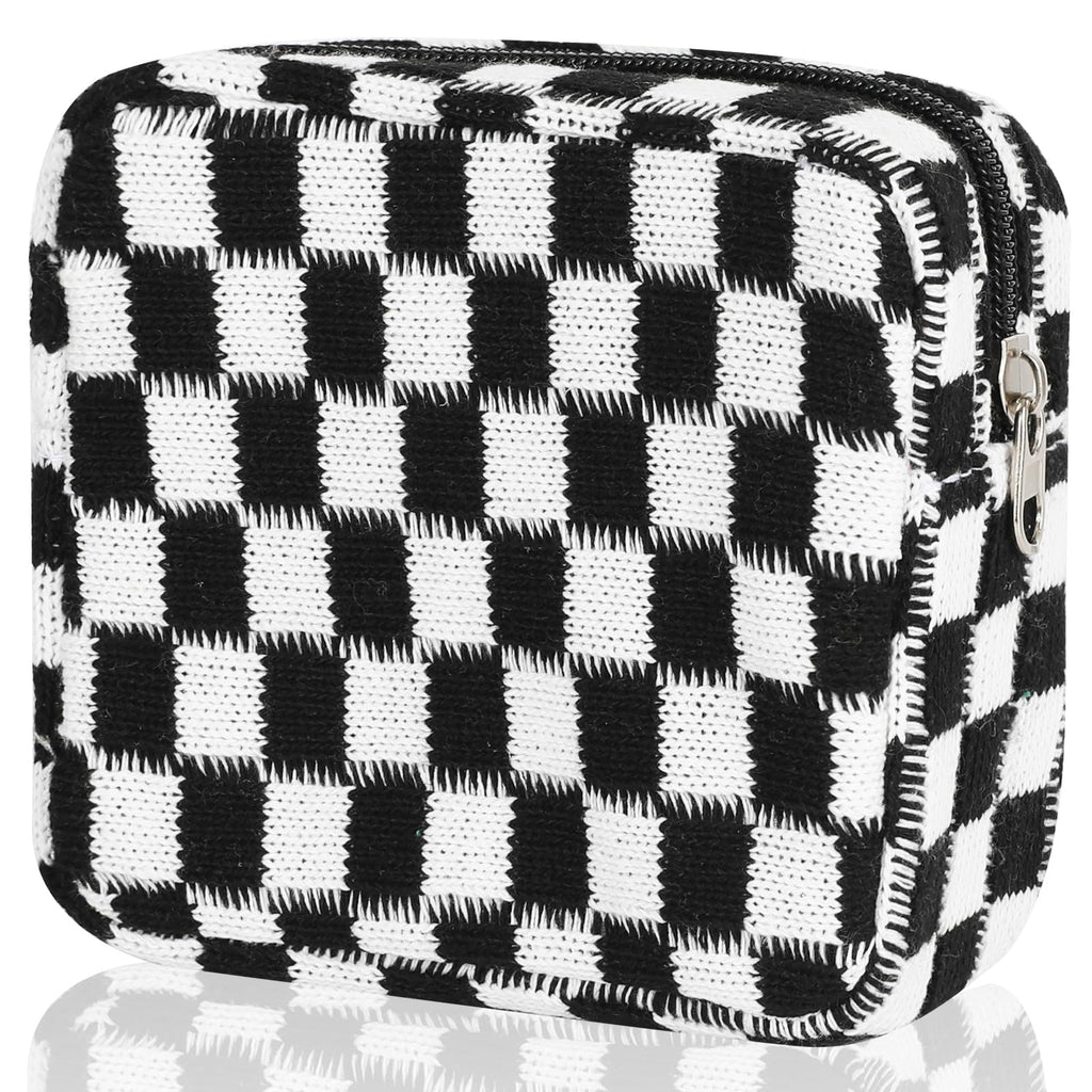 CekPo Sanitary Napkin Storage Bag, Menstrual Pad Zipper Checkered Portable Period Bag Panty Liners, Tampon Storage Pouch for Wom