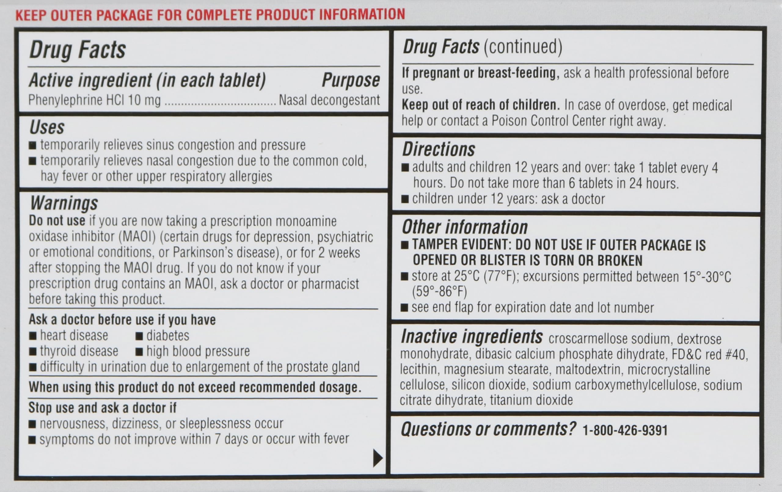 Rite Aid Sinus Pressure and Congestion Non-Drowsy Relief PE, 10mg - 36 Tablets Nasal Decongestant | Sinus Relief | Allergy Medic